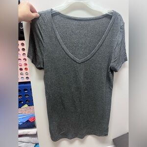 Gray V-Neck Women's Top
